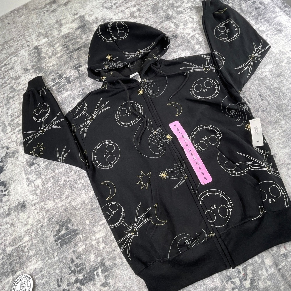 Disney Nightmare Before Christmas S Jack Skellington Zip‎ Hoodie Black Goth NWT